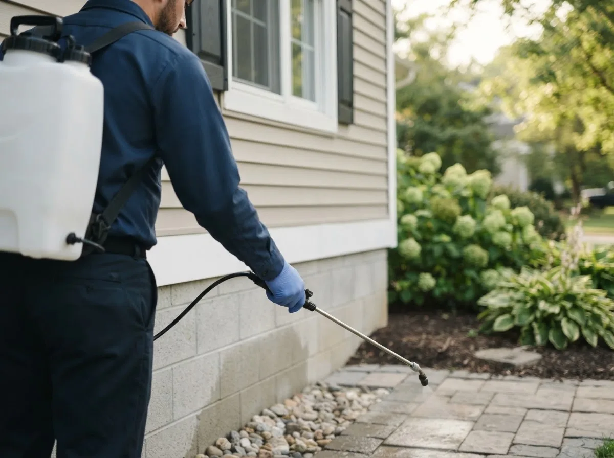 Pest control technician inspecting a home in Geneva, IL
